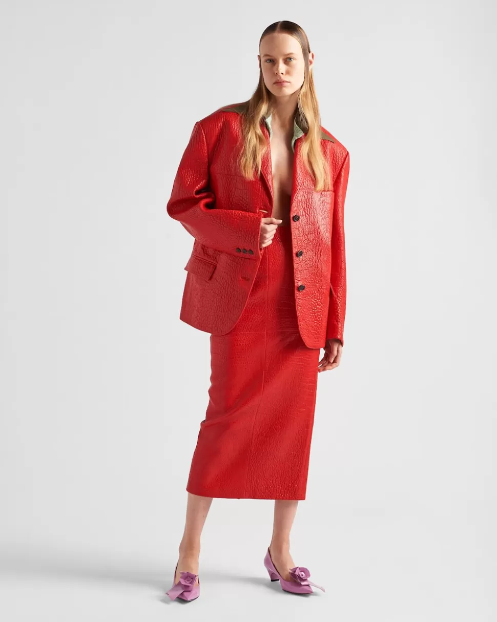Discount Prada Einreihige Jacke Aus Nappa-leder Rot