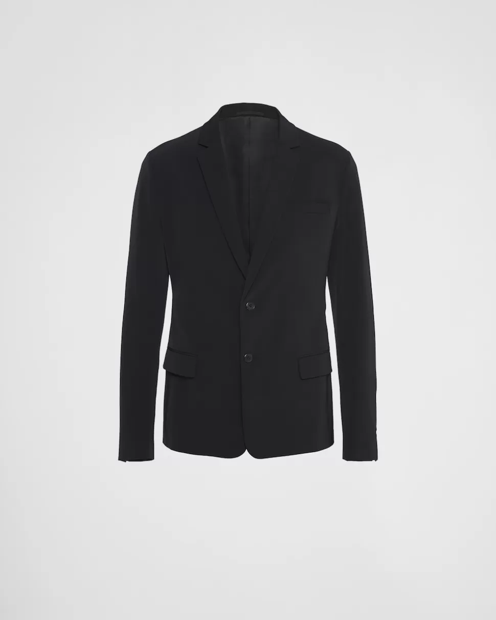 Online Prada Einreihige Jacke Aus Stretch-funktionsgewebe Schwarz