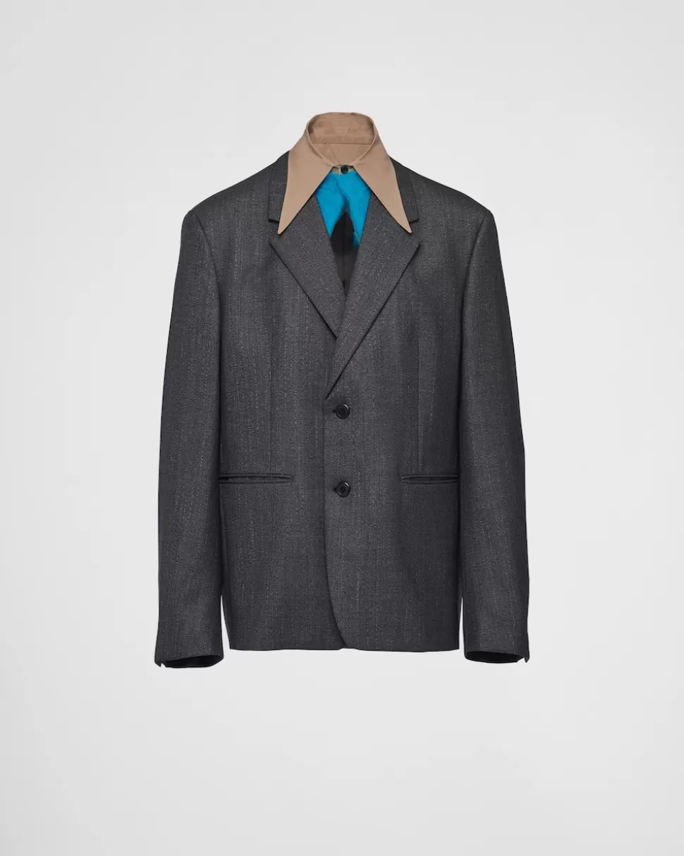 Online Prada Einreihige Jacke Aus Wolle Anthrazitgrau