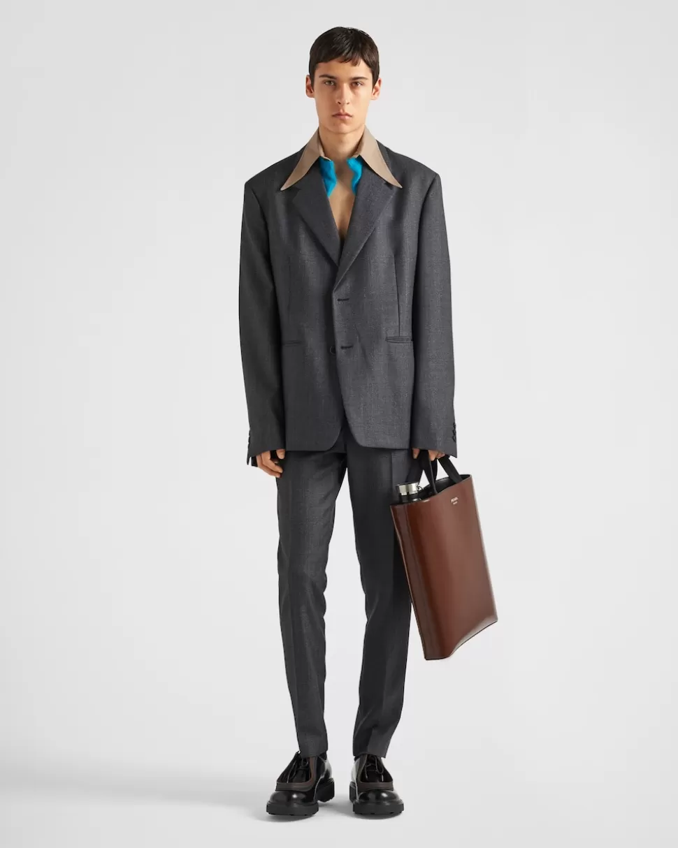 Online Prada Einreihige Jacke Aus Wolle Anthrazitgrau