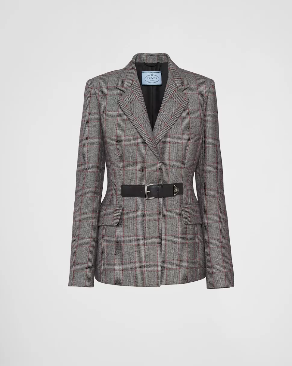 Shop Prada Einreihige Prince-of-wales-jacke Grau