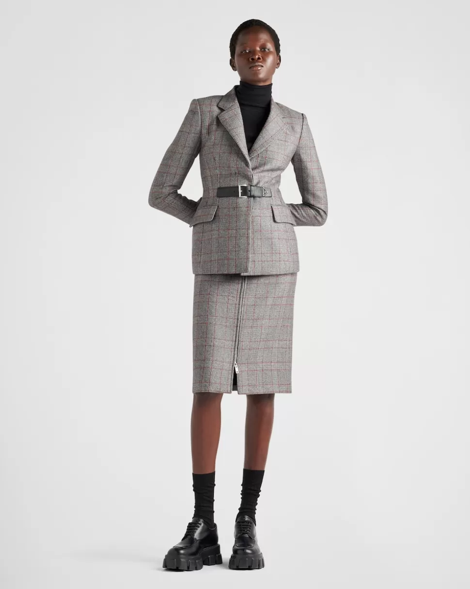 Shop Prada Einreihige Prince-of-wales-jacke Grau