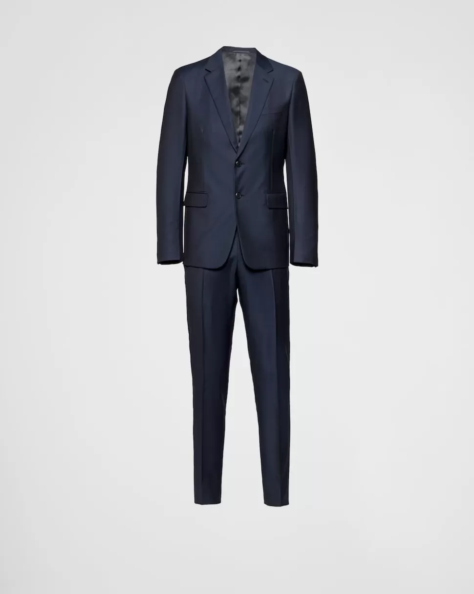 Store Prada Einreihiger Anzug Aus Wolle Blau