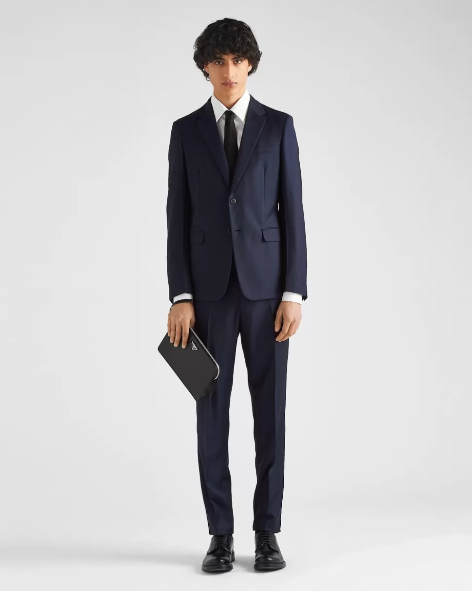 Store Prada Einreihiger Anzug Aus Wolle Blau