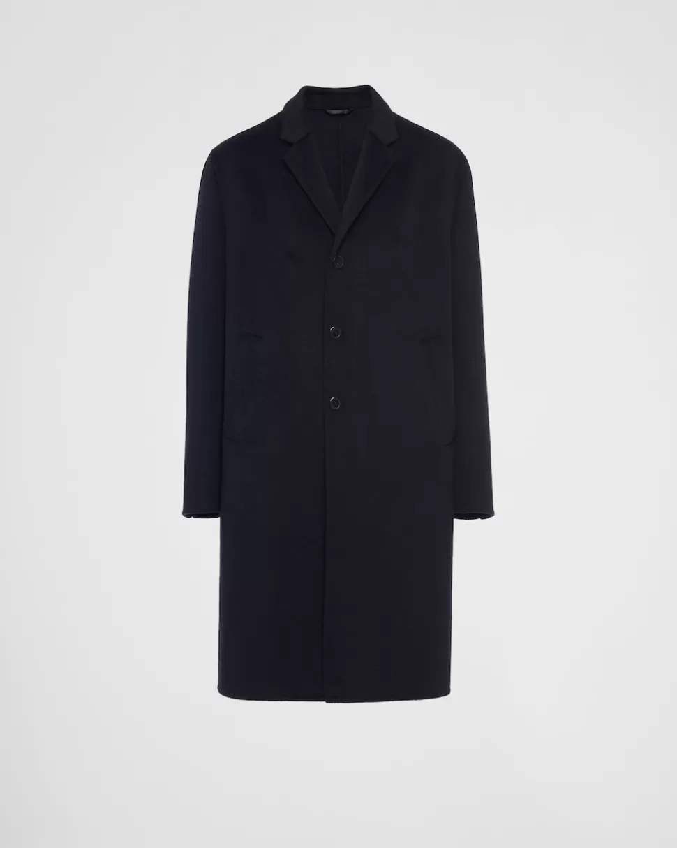 Best Sale Prada Einreihiger Mantel Aus Einem Wollgemisch Blau