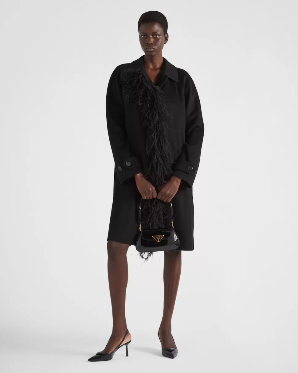 Fashion Prada Einreihiger Mantel Aus Kaschmir Mit Federn Schwarz