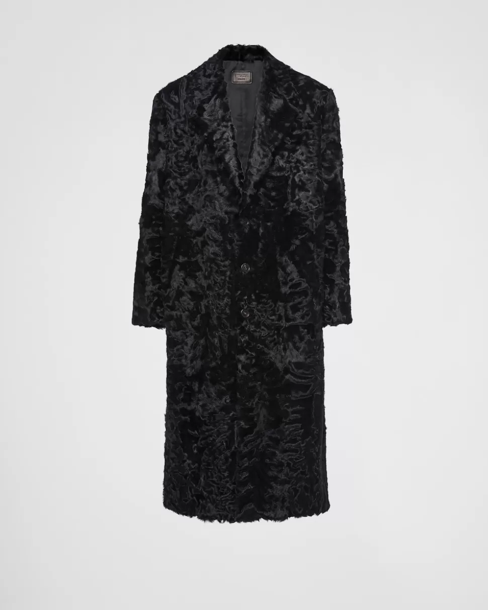 Best Prada Einreihiger Mantel Aus Leder Schwarz