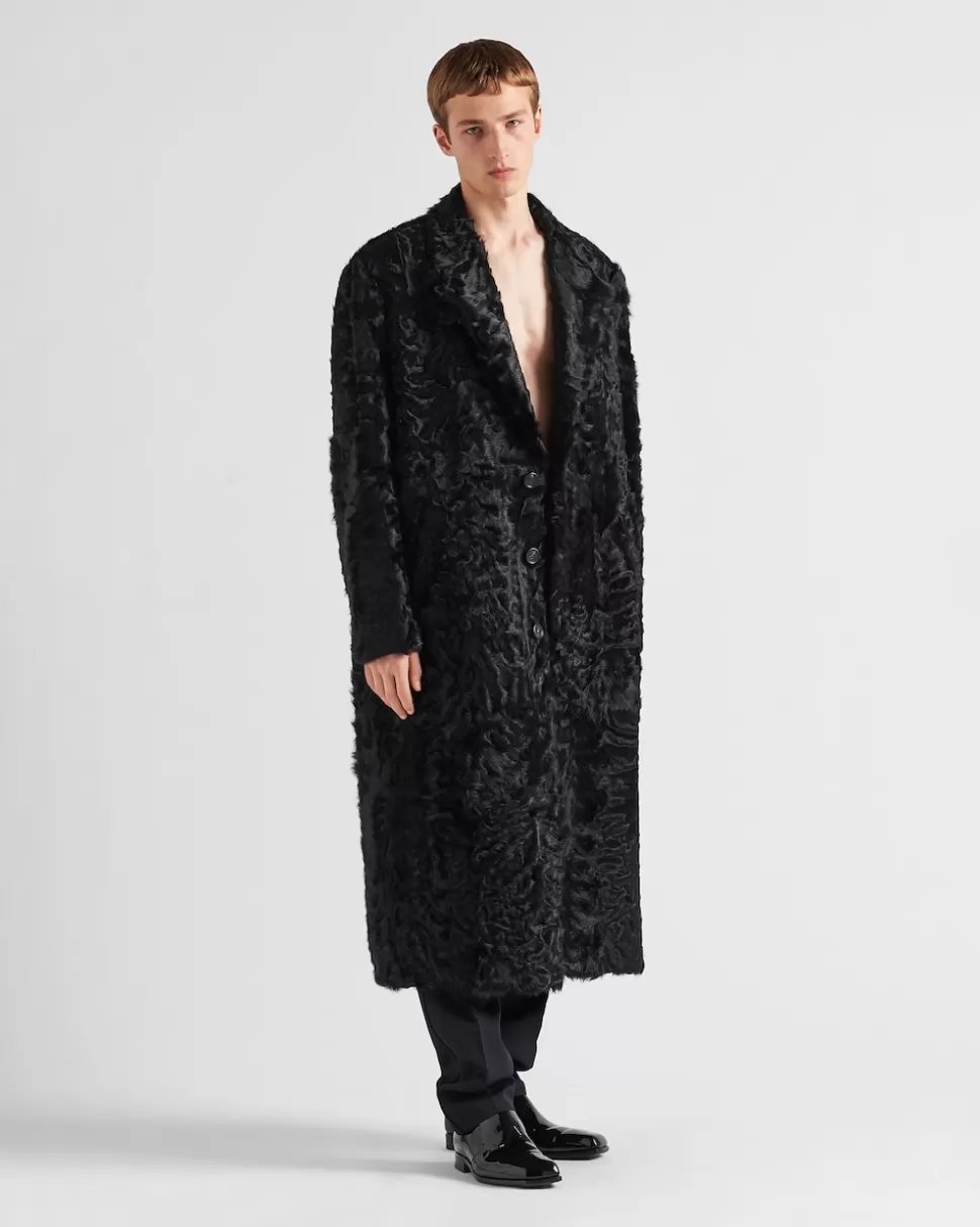 Best Prada Einreihiger Mantel Aus Leder Schwarz