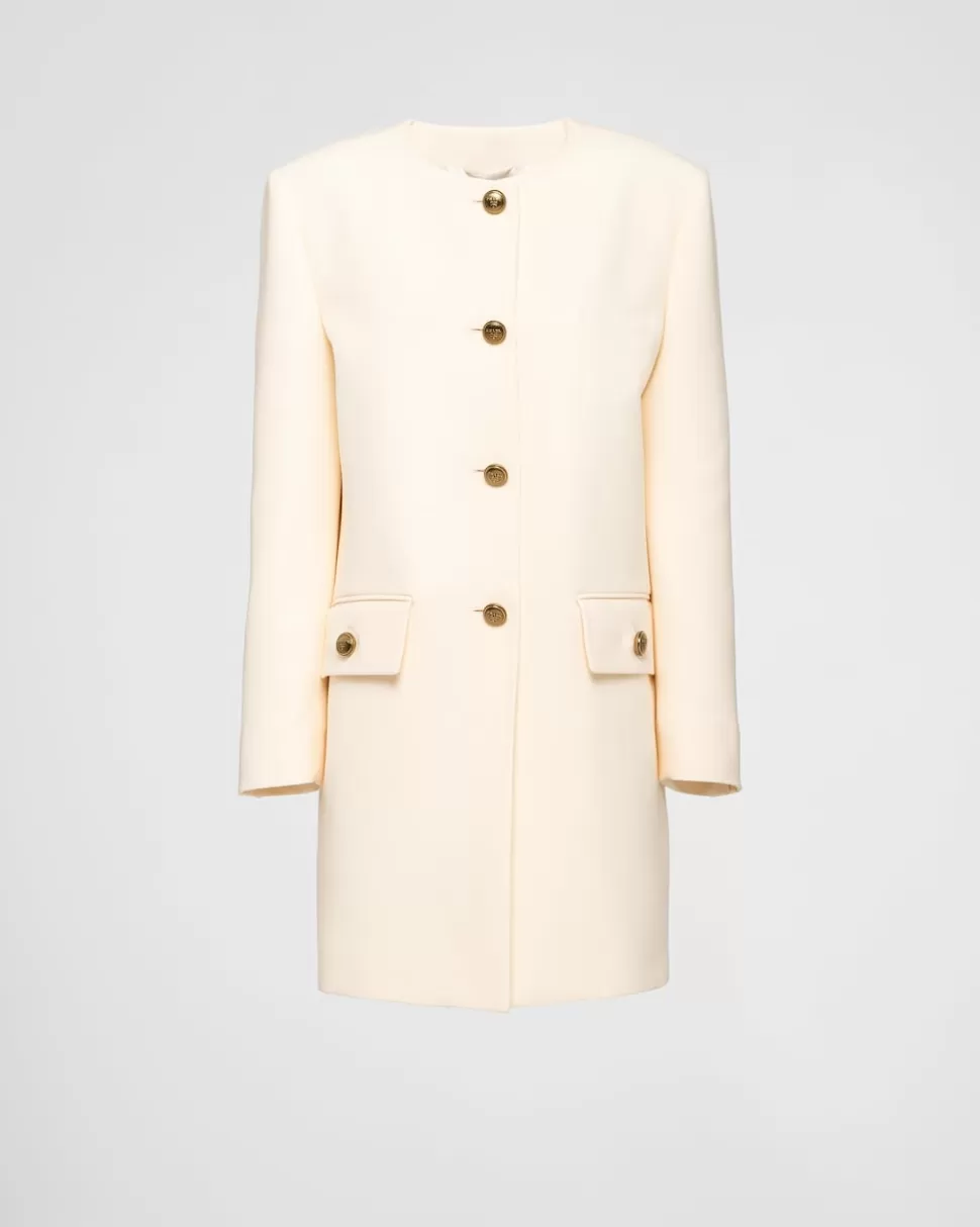 Shop Prada Einreihiger Mantel Aus Tricotine Natur