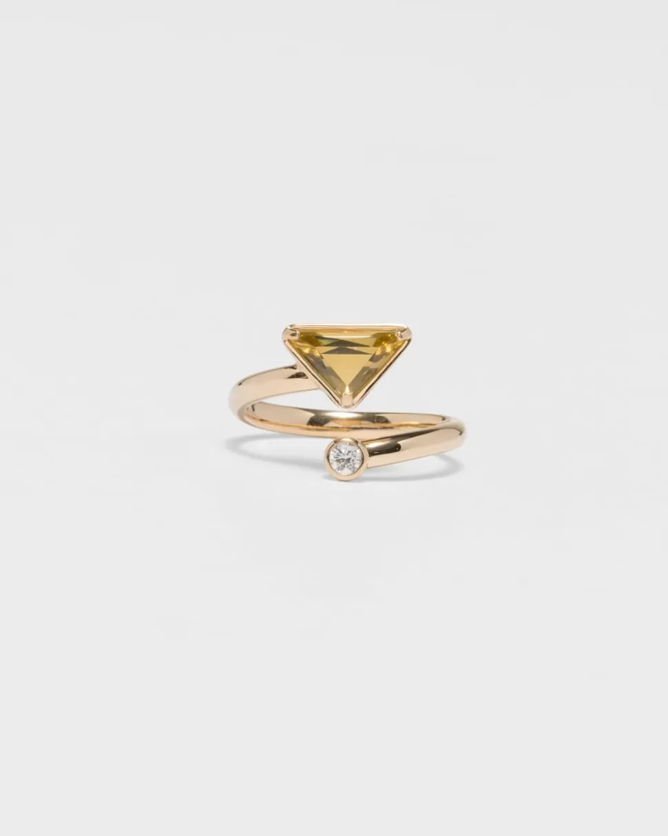 Cheap Prada Eternal Gold Contrarié-ring Aus Gelbgold Mit Diamant Und Grünem Quarz Gold/GrünerQuarz