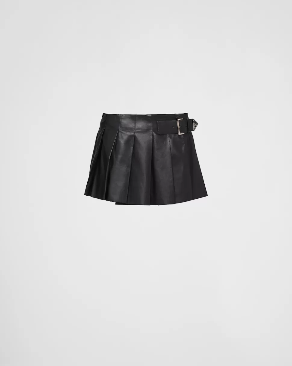 Fashion Prada Faltenrock Aus Leder Schwarz