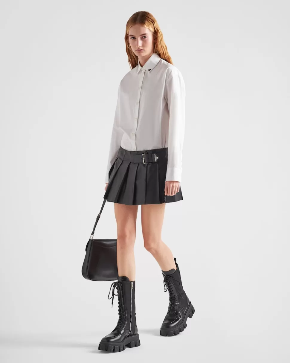 Fashion Prada Faltenrock Aus Leder Schwarz