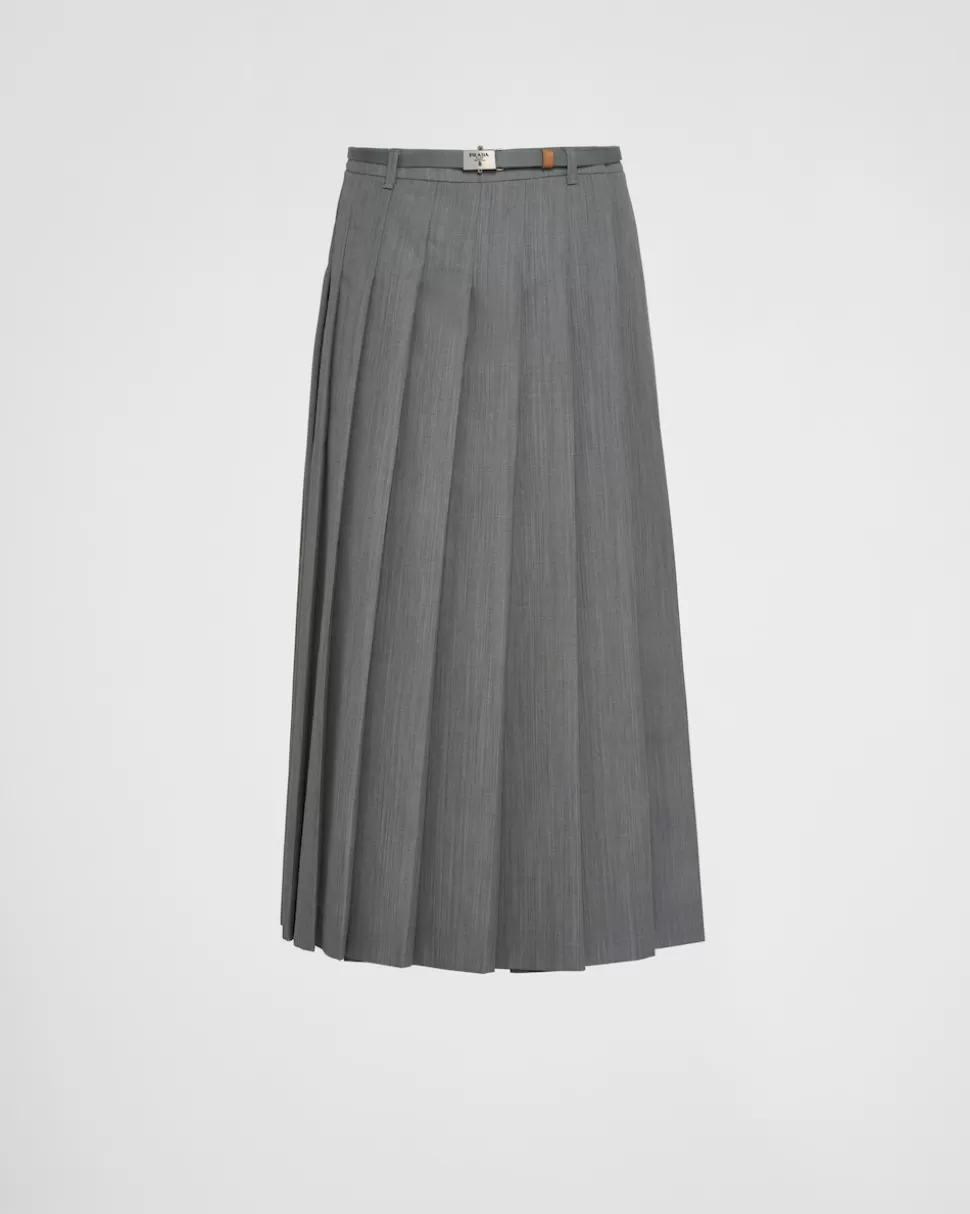 New Prada Faltenrock Aus Wolle Granitgrau