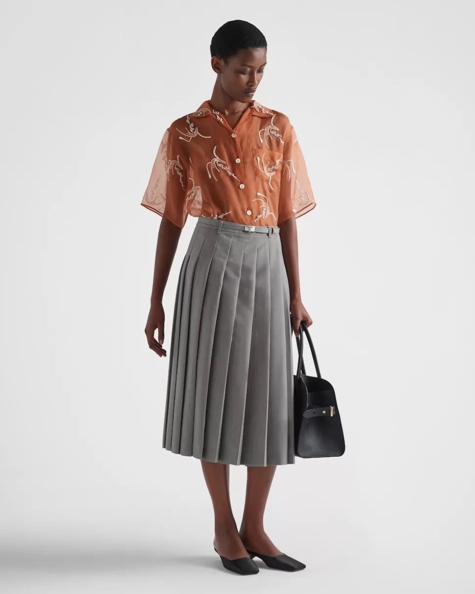 New Prada Faltenrock Aus Wolle Granitgrau