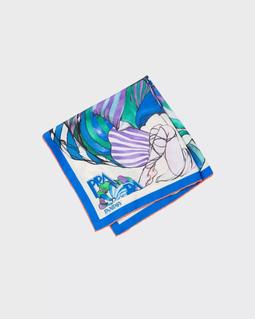 Fashion Prada Fantasie 55 Seidenfoulard Türkis