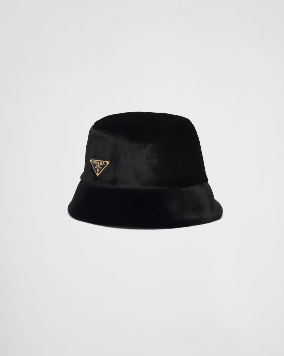 Outlet Prada Fischerhut Aus Samt Schwarz