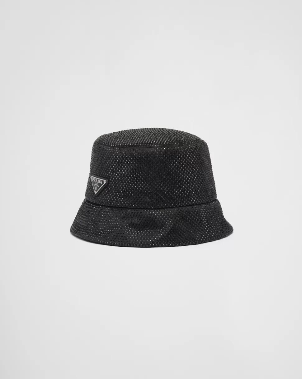 Fashion Prada Fischerhut Aus Satin Mit Kristallen Schwarz