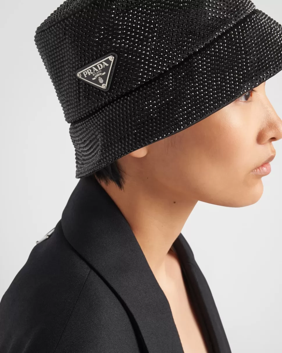 Fashion Prada Fischerhut Aus Satin Mit Kristallen Schwarz