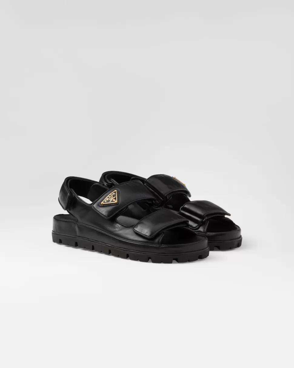 Clearance Prada Flache Sandalen Aus Nappa-leder Schwarz