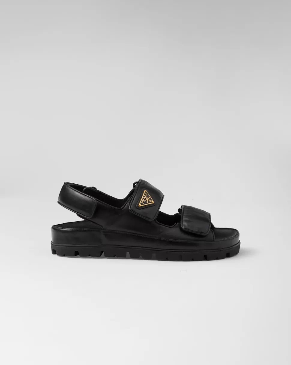 Clearance Prada Flache Sandalen Aus Nappa-leder Schwarz