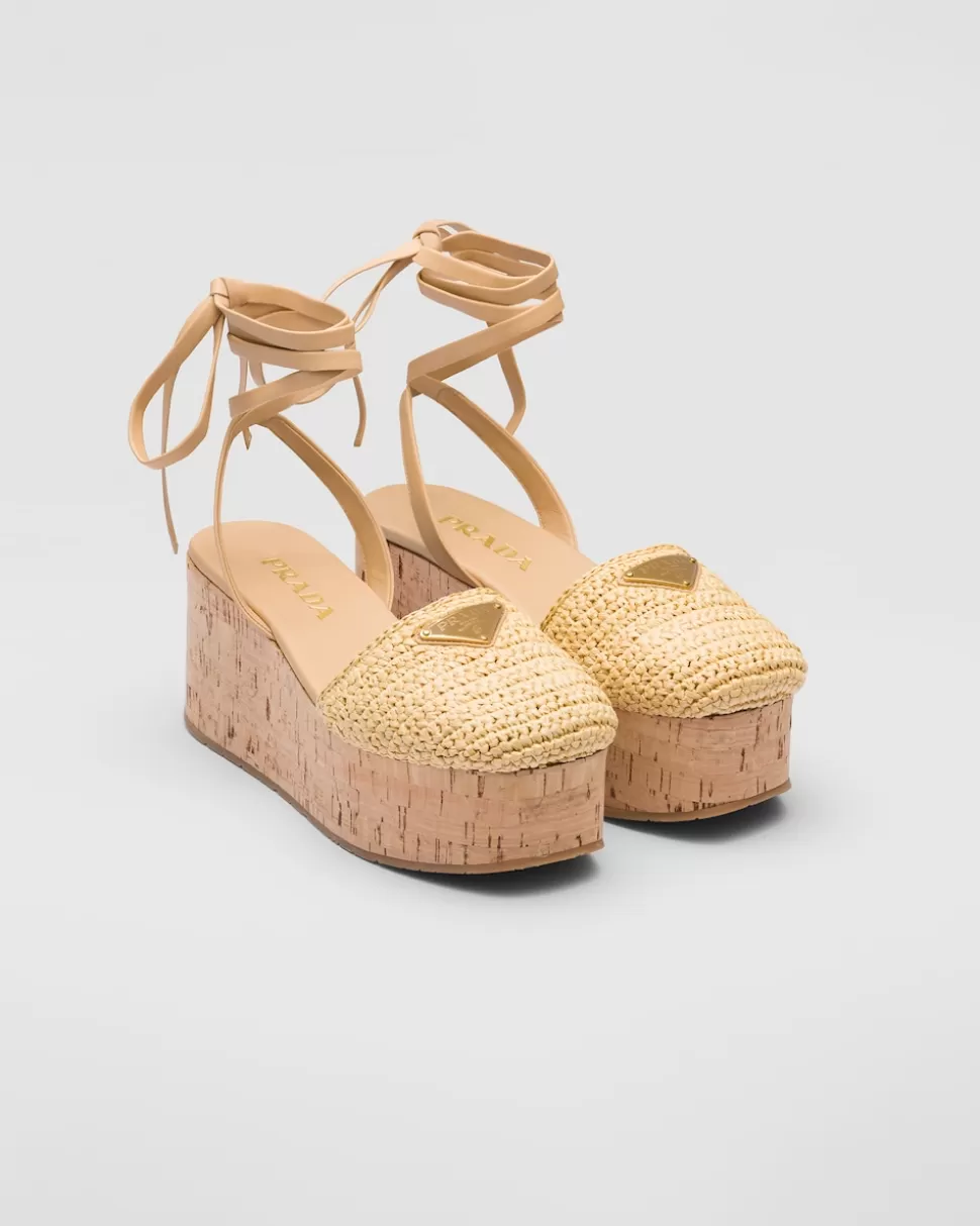 Clearance Prada Gehäkelte Keilsandalen Schwarz