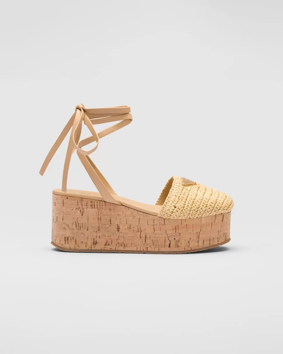 Clearance Prada Gehäkelte Keilsandalen Schwarz