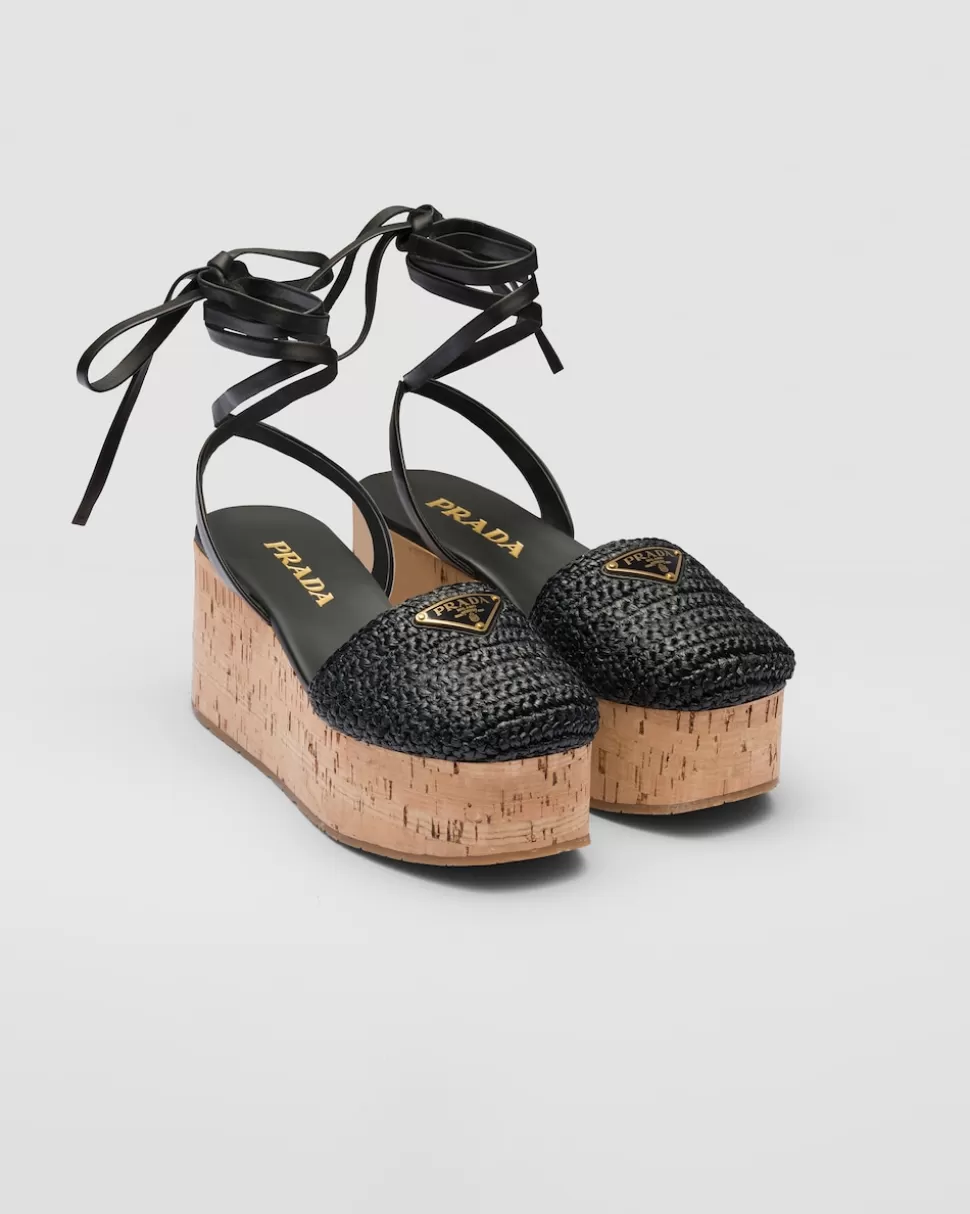 Store Prada Gehäkelte Keilsandalen Schwarz