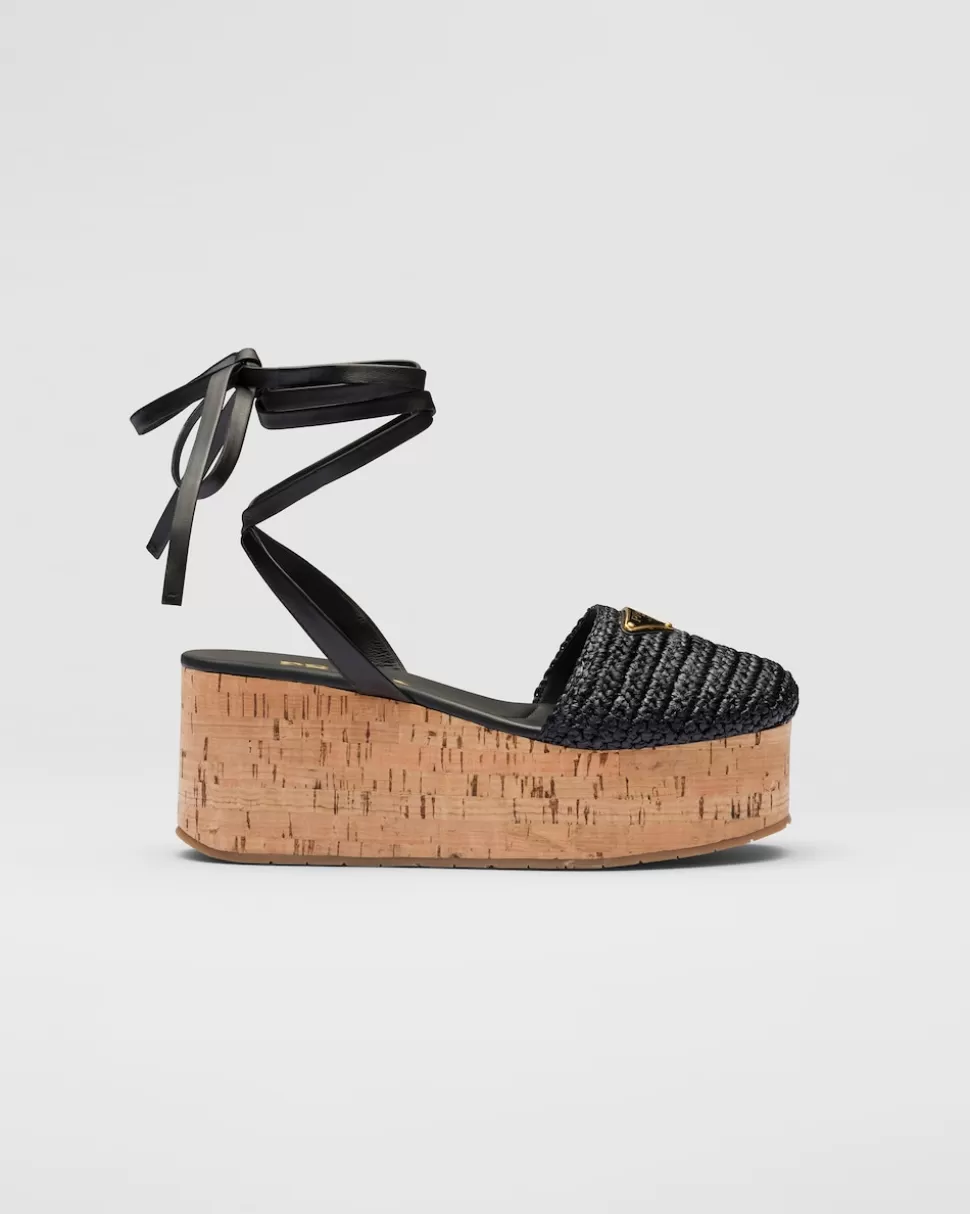 Store Prada Gehäkelte Keilsandalen Schwarz