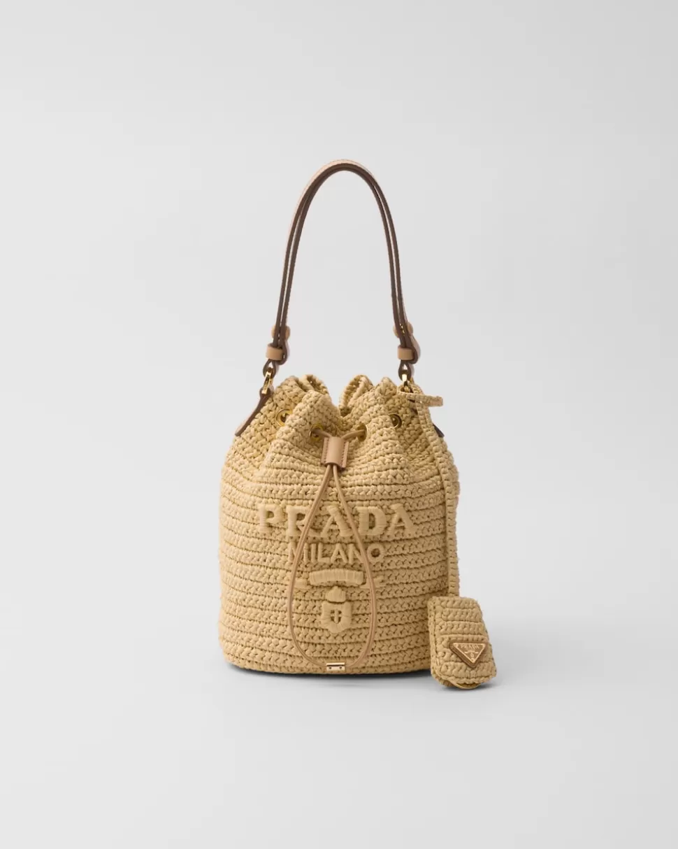 Shop Prada Gehäkelte Mini Bucket Bag Aus Leder Schwarz