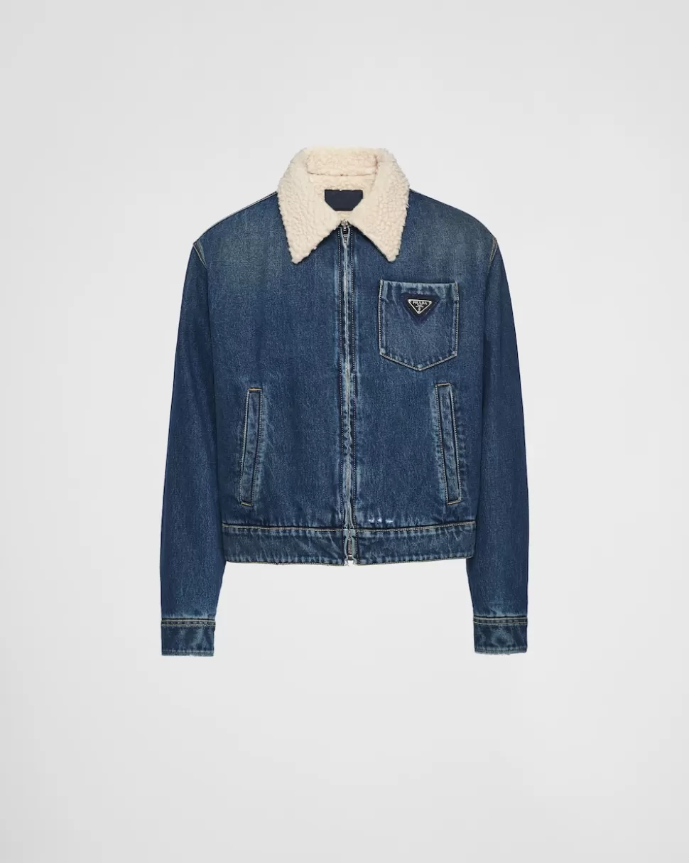 Outlet Prada Gepolsterte Jacke Aus Denim Blau