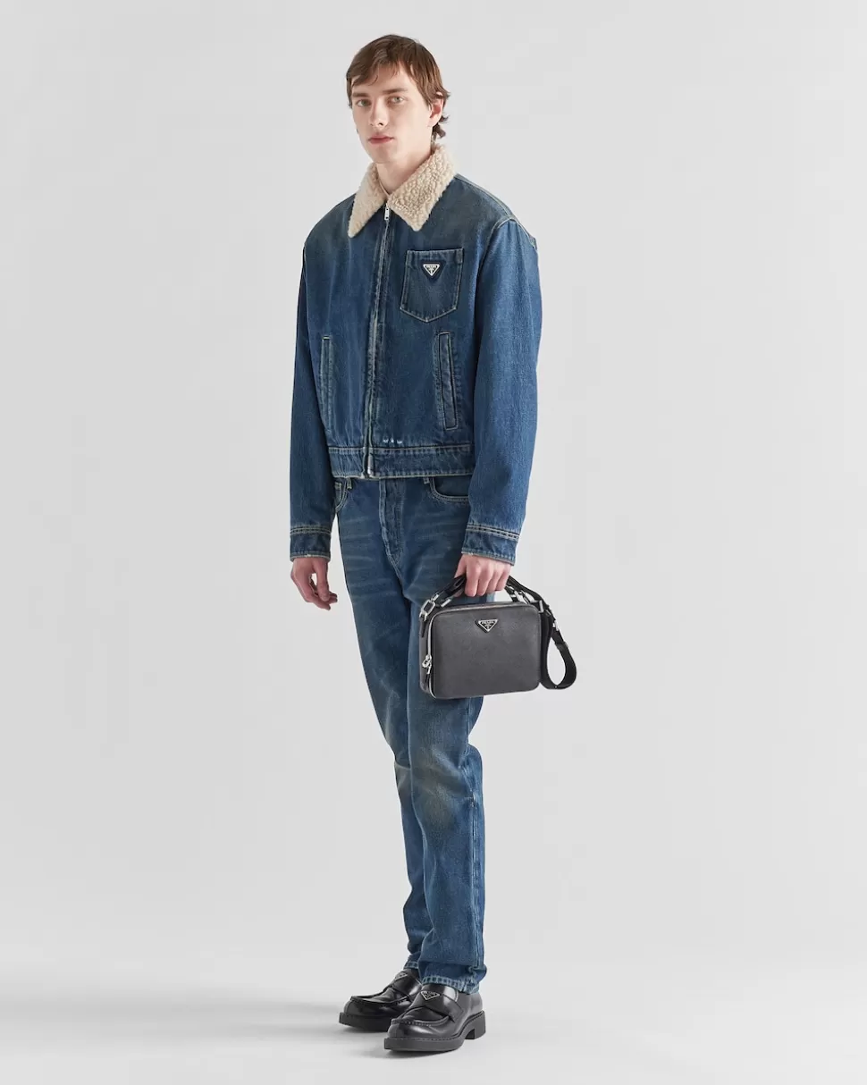 Outlet Prada Gepolsterte Jacke Aus Denim Blau