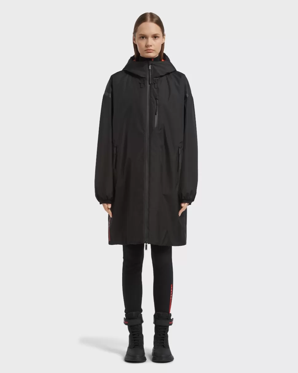 Clearance Prada Gepolsterter Regenmantel Aus Light Extreme-tex Schwarz/Orange