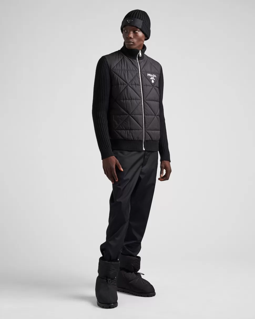 Discount Prada Gesteppte Jacke Aus Re-nylon Und Kaschmir Schwarz