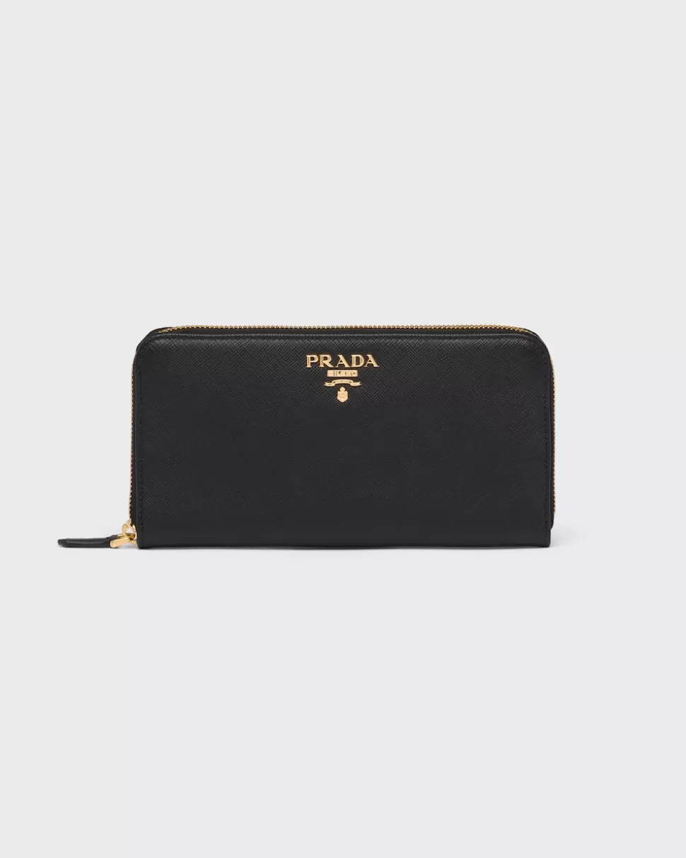 Cheap Prada Große Geldbörse Aus Saffiano-leder Schwarz/Hibiskus
