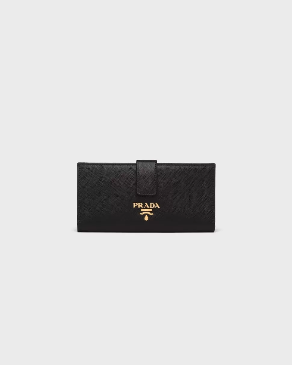 New Prada Große Geldbörse Aus Saffiano-leder Schwarz/Hibiskus