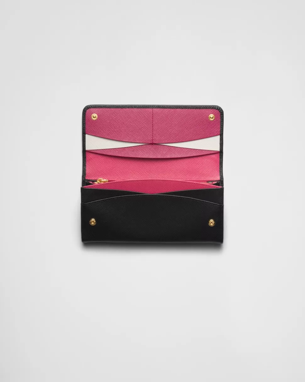 Hot Prada Große Geldbörse Aus Saffiano-leder Schwarz/Hibiskus