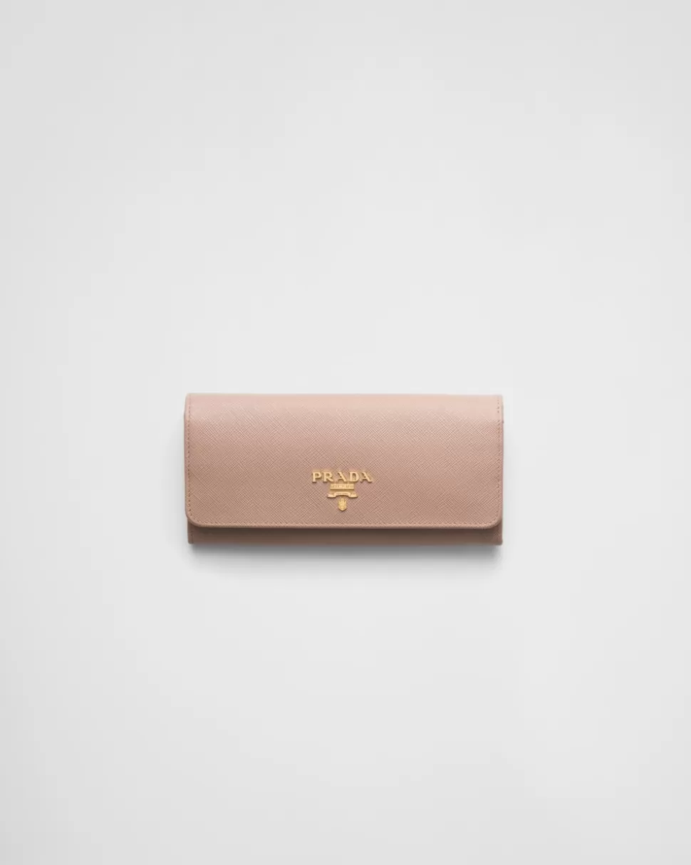Hot Prada Große Geldbörse Aus Saffiano-leder Schwarz/Hibiskus