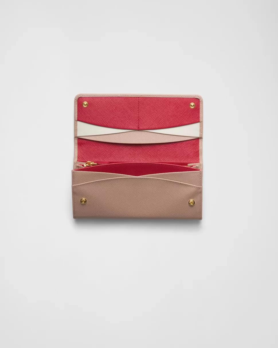 Hot Prada Große Geldbörse Aus Saffiano-leder Schwarz/Hibiskus