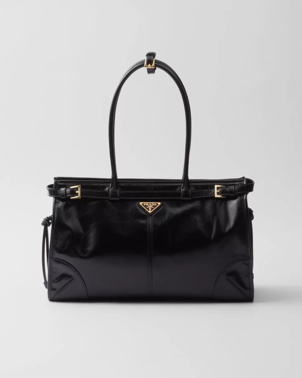 Store Prada Große Handtasche Aus Leder Schwarz