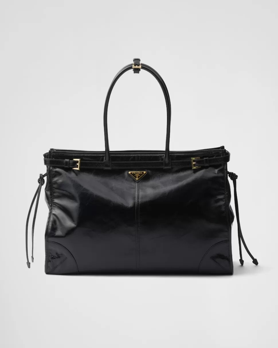 Fashion Prada Große Handtasche Aus Leder Schwarz