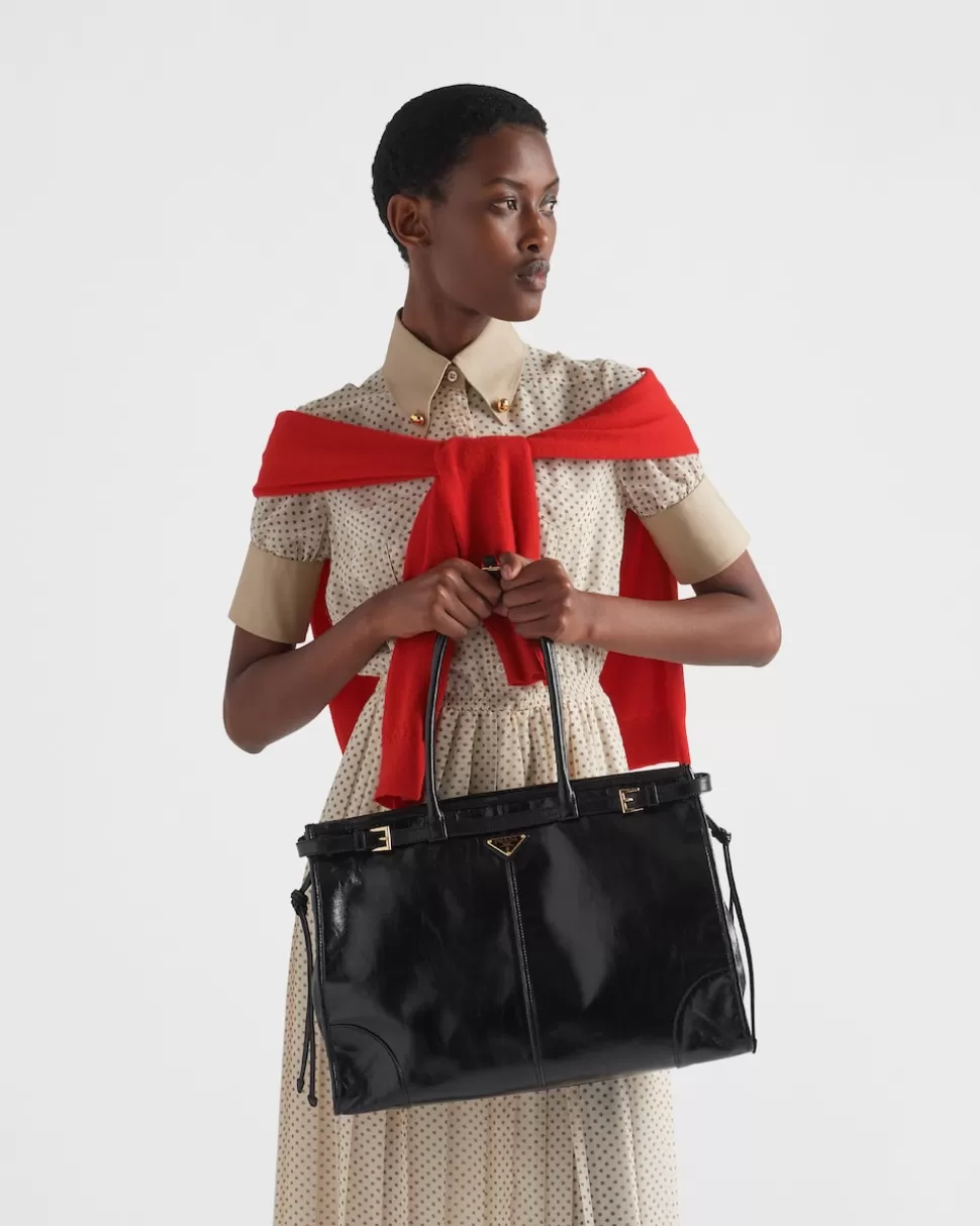 Fashion Prada Große Handtasche Aus Leder Schwarz
