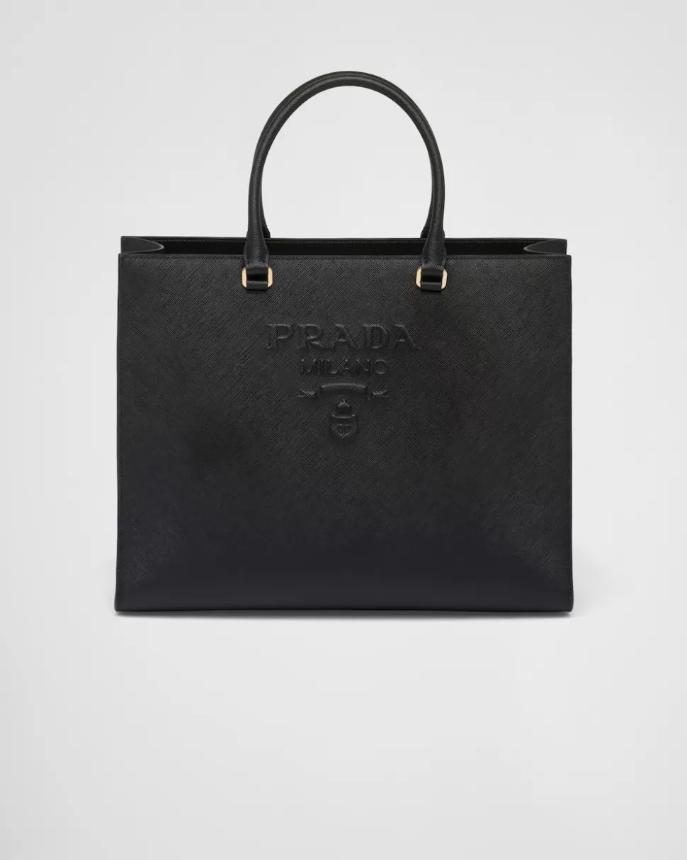 Hot Prada Große Handtasche Aus Saffiano-leder Schwarz