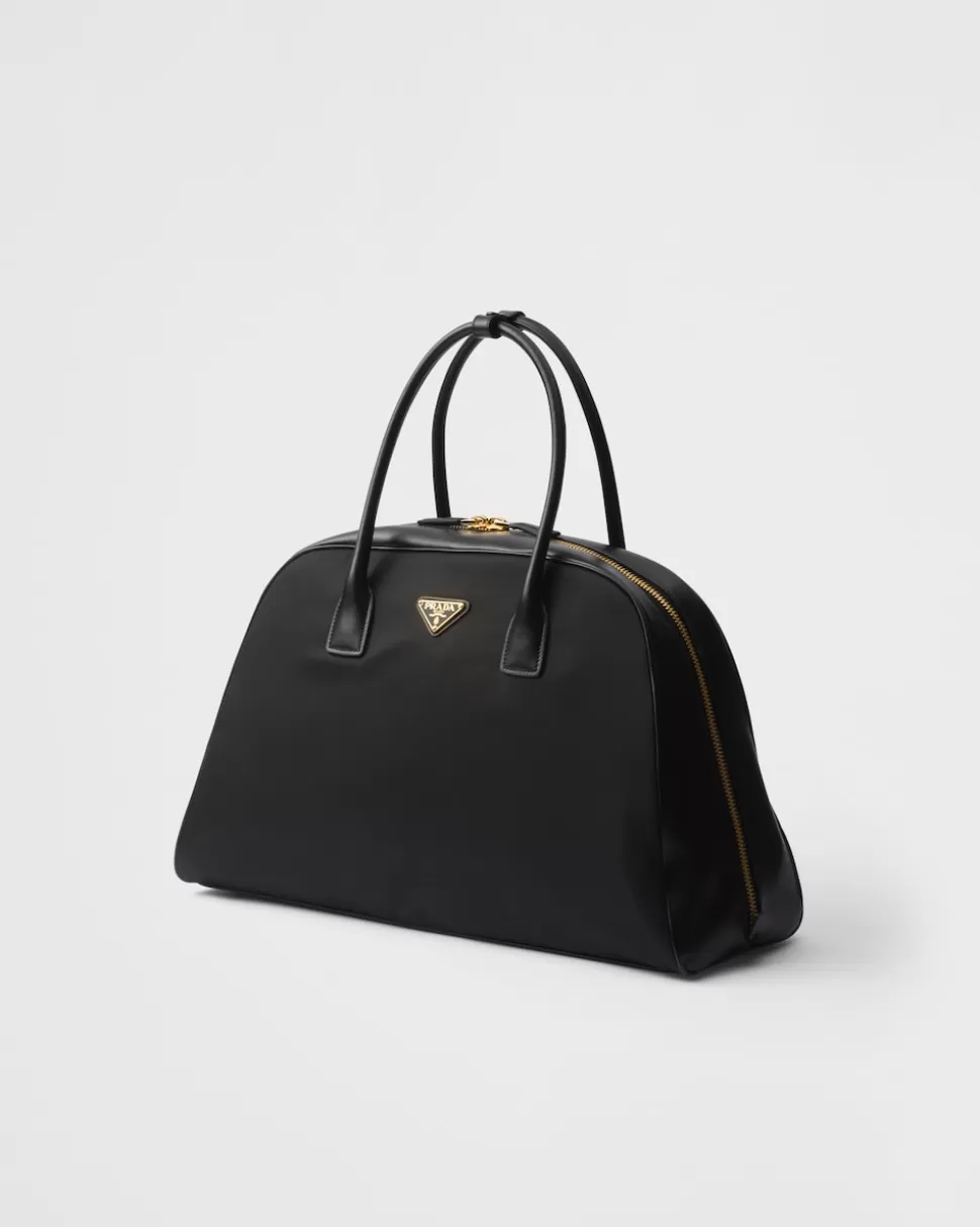 Online Prada Große Henkeltasche Aus Re-nylon Und Leder Schwarz
