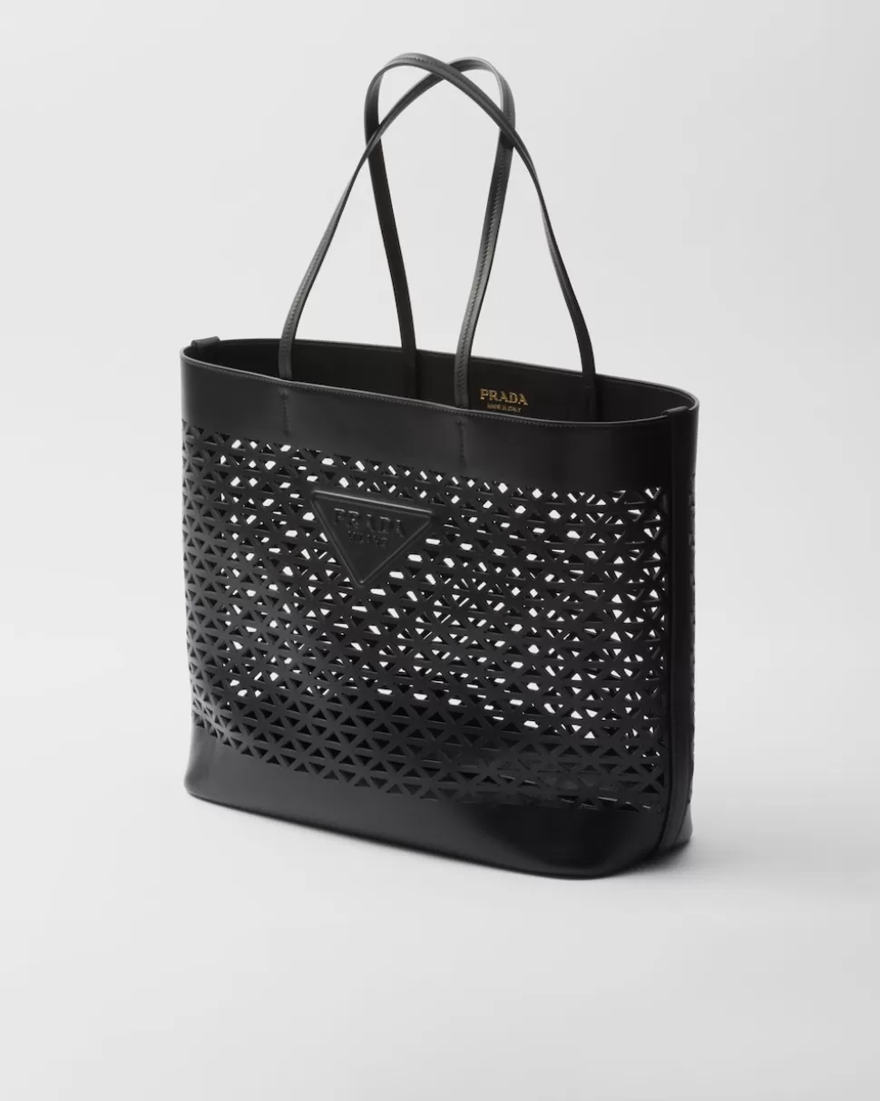 Flash Sale Prada Große Perforierte Tote Bag Aus Leder Schwarz