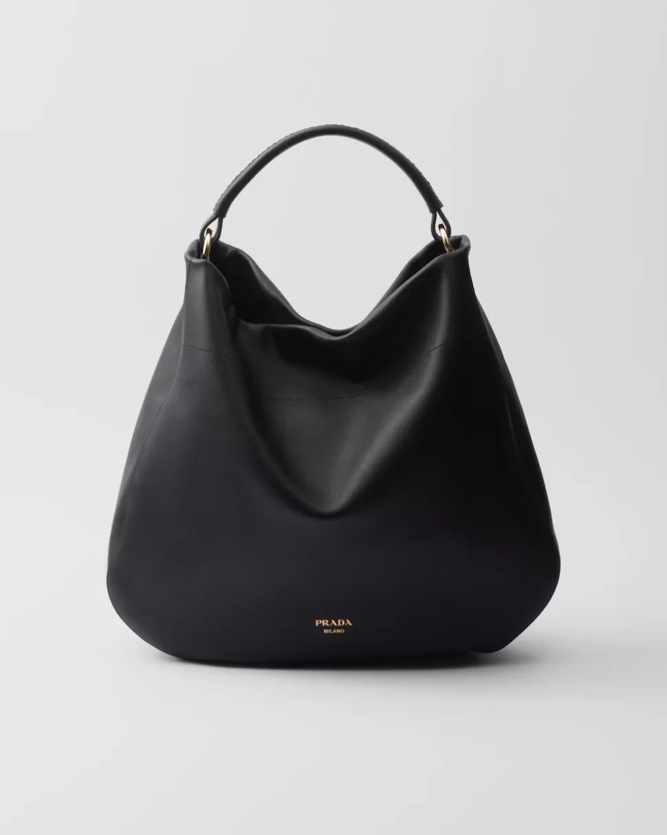 Shop Prada Große Schultertasche Aus Leder Schwarz