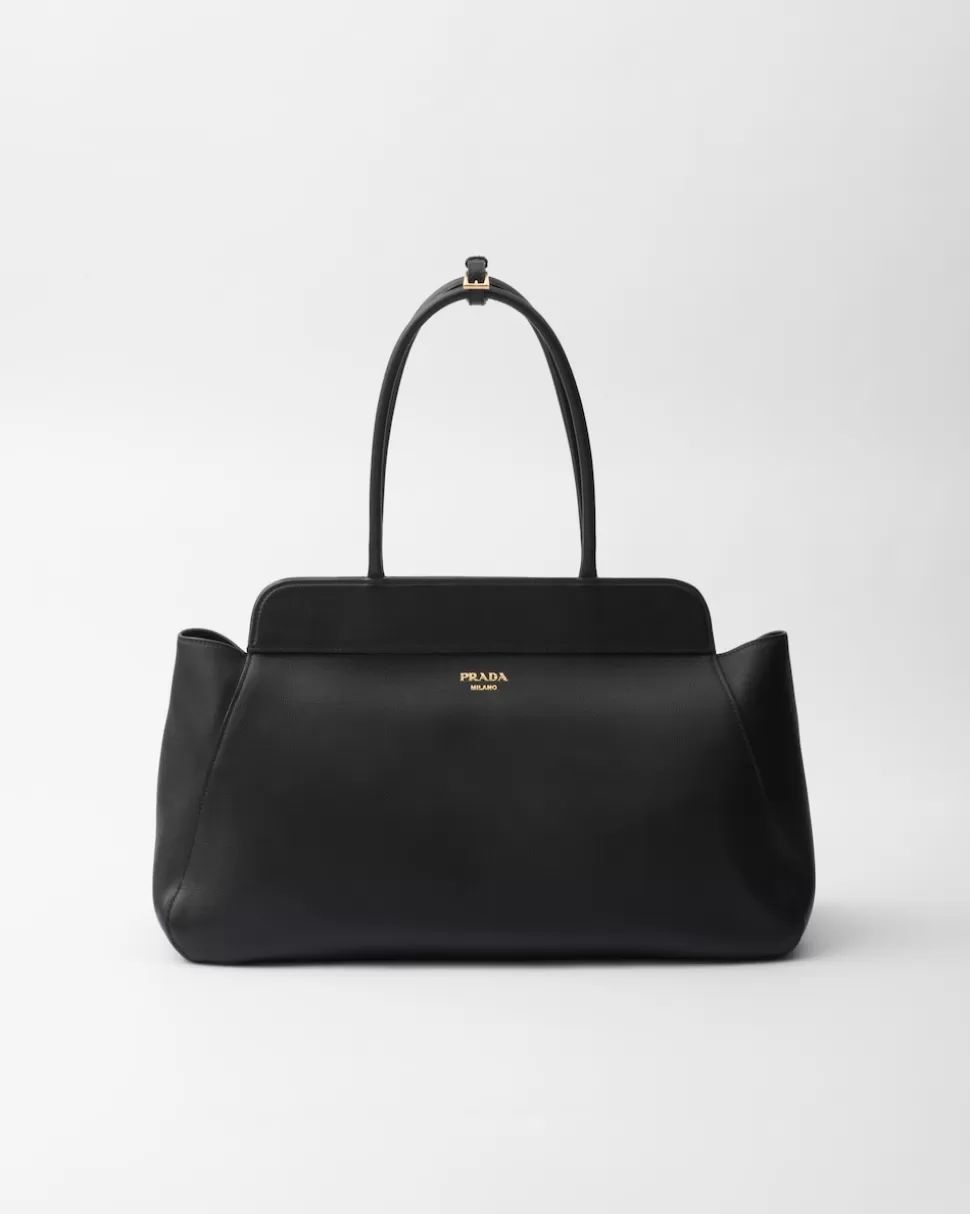 Store Prada Große Tote Bag Aus Leder Schwarz