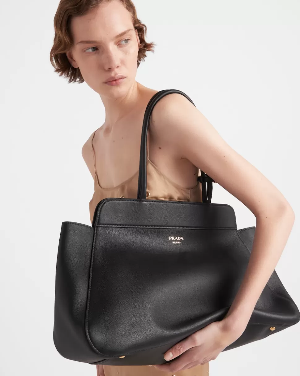 Store Prada Große Tote Bag Aus Leder Schwarz