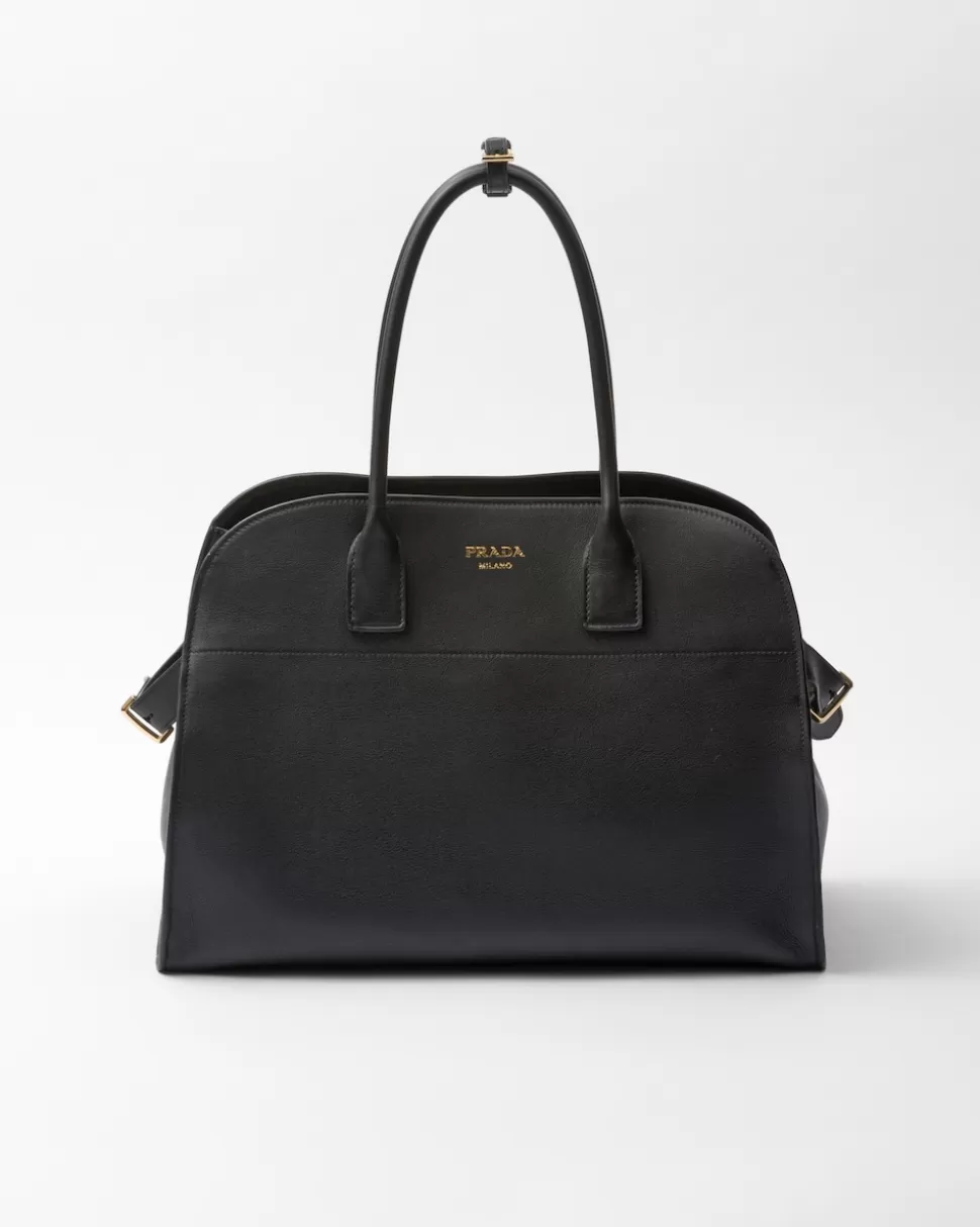 Shop Prada Große Tote Bag Aus Leder Mit Schließen Schwarz