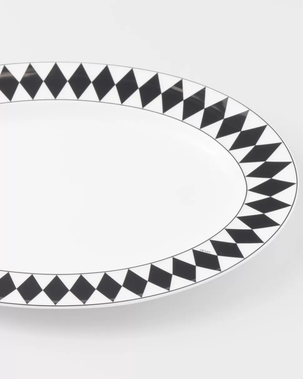 Shop Prada Großer Servierteller Aus Porzellan – Checkerboard Weiss/Schwarz