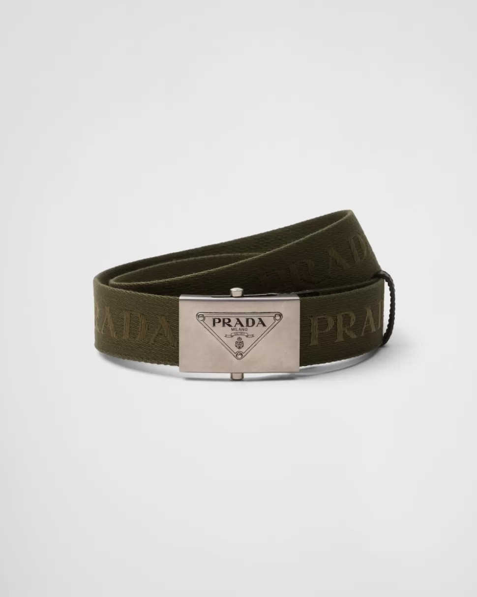 Shop Prada Gürtel Aus Gewebtem Baumwollband Militärgrün